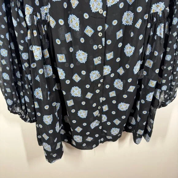 Free People Boho Turn Turn Sheer Mini Dress Size M Printed Festival  Peasant - Picture 8 of 15